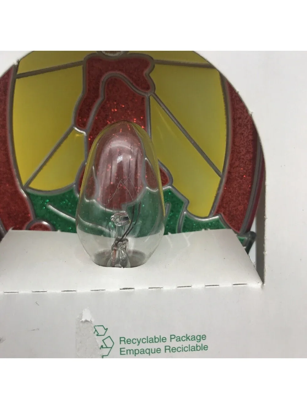Vintage Christmas Night Light Stained Glass Candle Holly Decoration Glow Taiwan